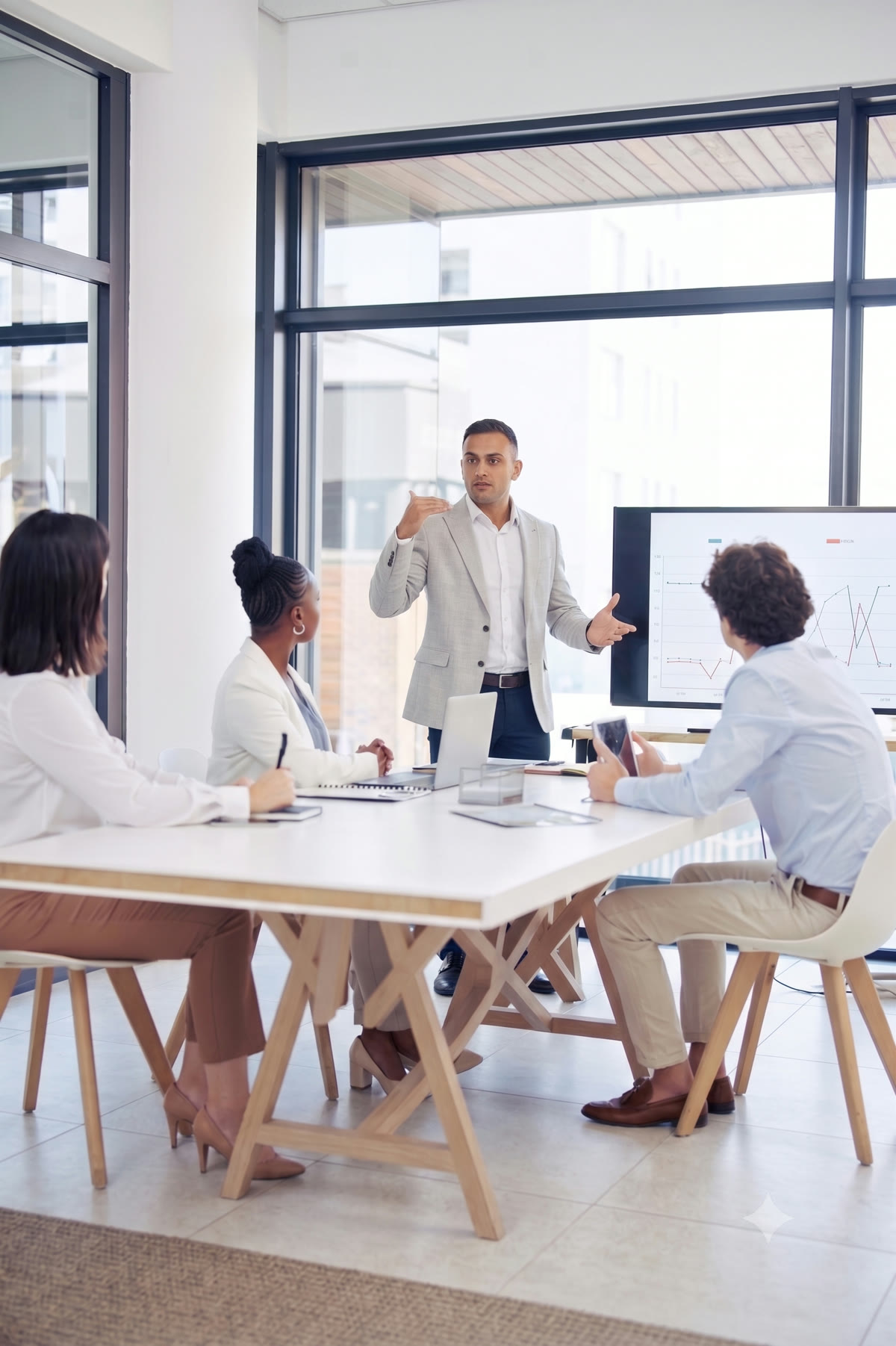 Strategiesessie: een groeiplan wordt gepresenteerd aan het team